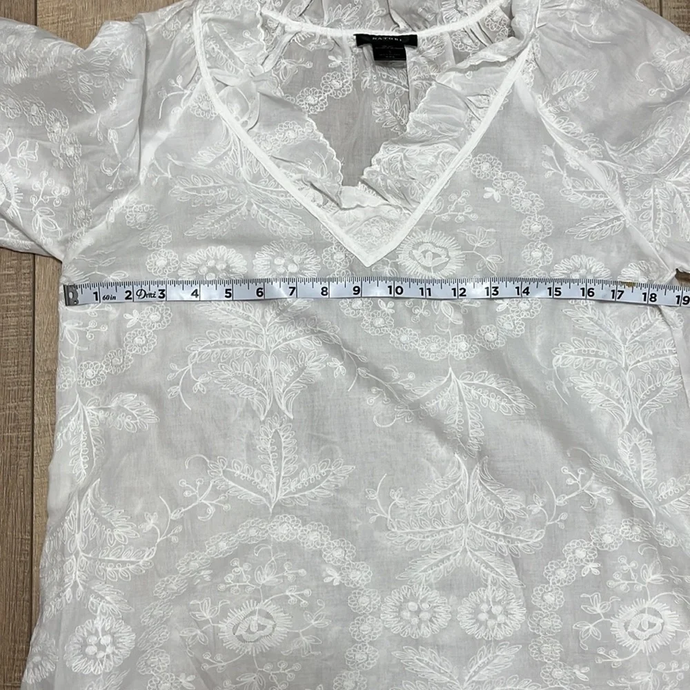 Natori Long  Flare Sleeve Sheer Floral White Embroidered Boho Dress Cover Up S - Picture 9 of 14